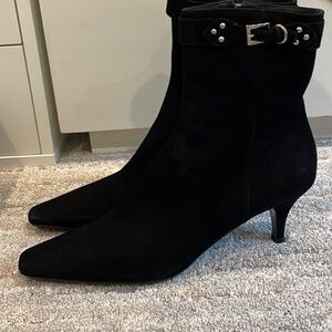 Y2k suede black studded ankle Prada boots logo designer classic winter $890